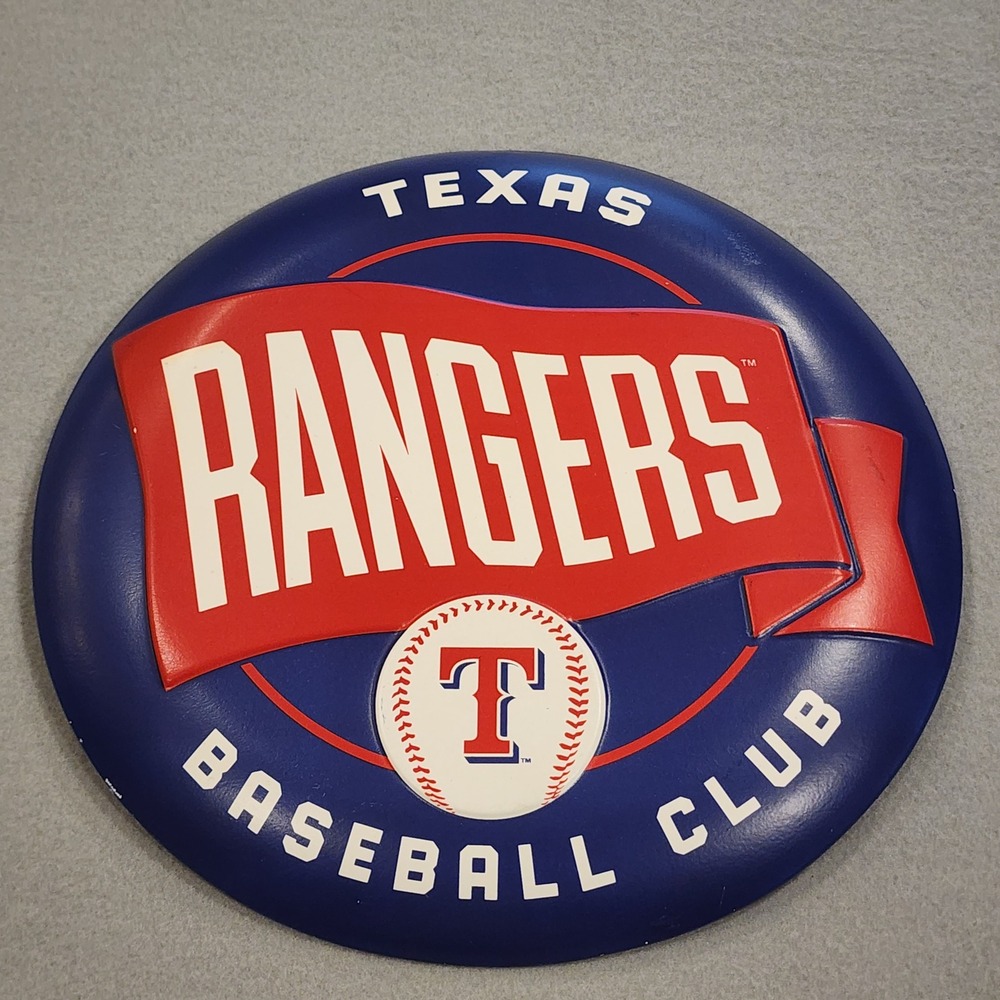 Texas Rangers Baseball Club Waving Banner Round Metal Sign Button MLB